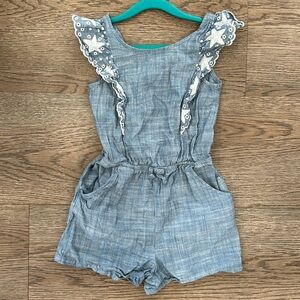 NEW Cat & Jack Girls Romper Dress 100% Cotton Denim Blue Embroidered Size 6